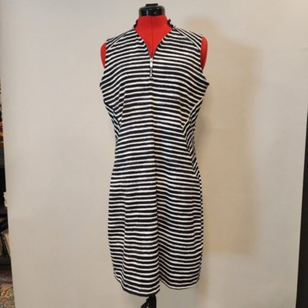 Tail Activewear Black White Striped Sleeveless Golf Tennis Dress M Quarter Zip